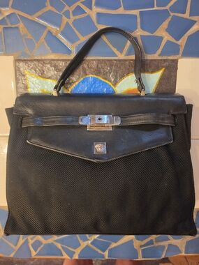 Versace Vintage Black Top-Handle Tote with Silver Hardware